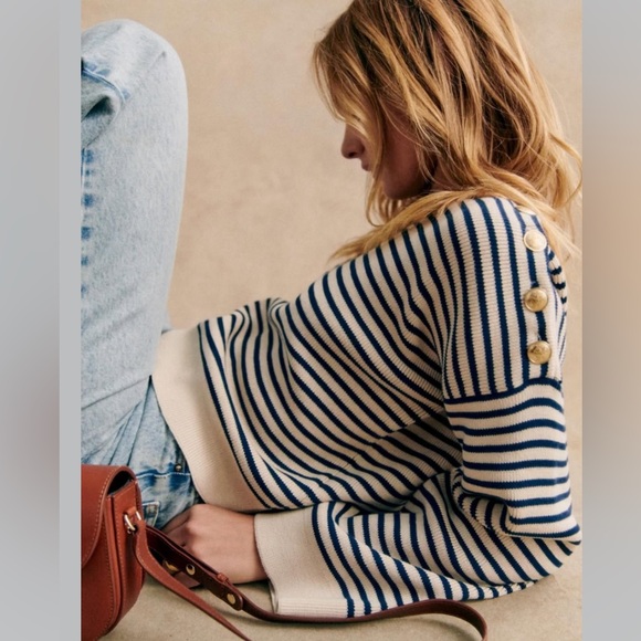 Sezane Navy and Cream Striped Sweater - Picture 2 of 14